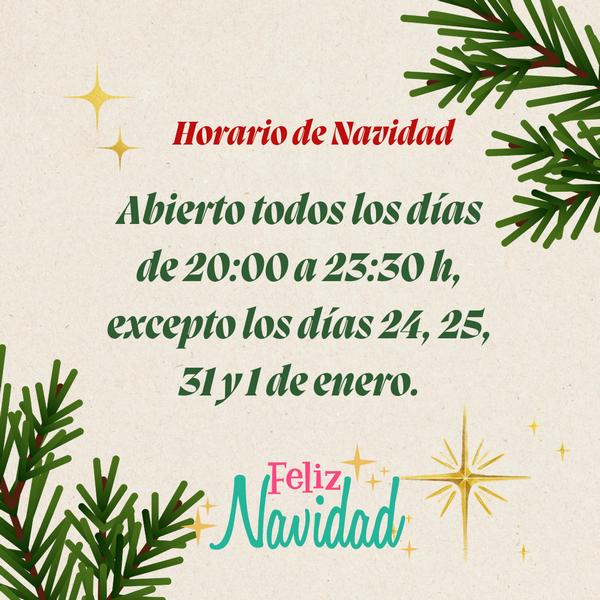 Horario de Navidad 2025 en Pizzahoy en Motril (Granada).